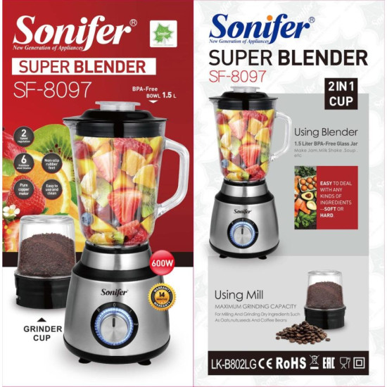 Blender & Grinder 2in1 - Sonifer 600W 1.5L