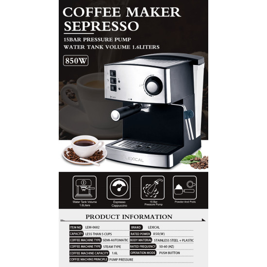 Espresso machine - LEXICAL 850W 15Bar