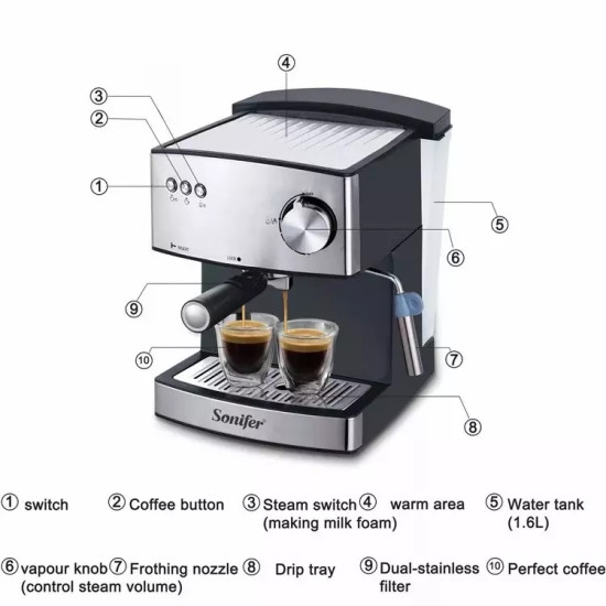 Espresso machine - Sonifer 850W 20Bar Espresso machine - Sonifer 850W 20Bar