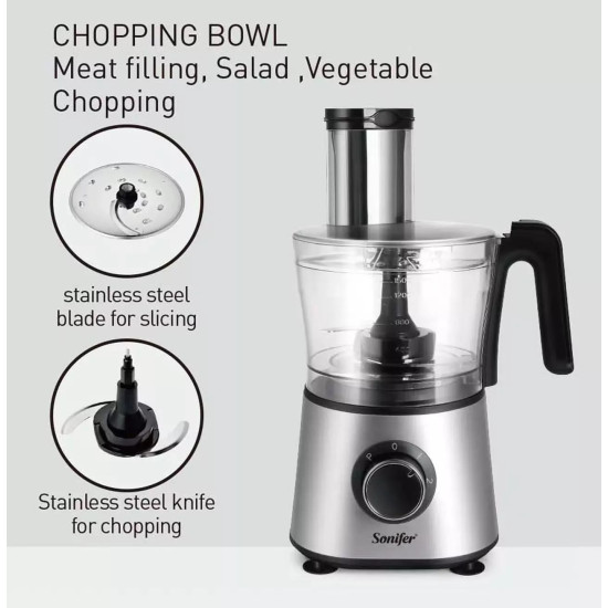 Food Processor 4 in 1 - Sonifer 600W 1.5L Food Processor 4 in 1 - Sonifer 600W 1.5L
