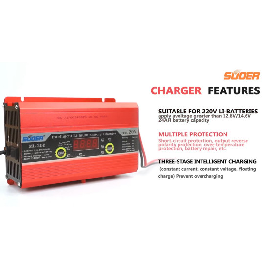 Battery Charger (Smart - Intelligent) for Lithium - SUOER 14.6V 20A Battery Charger (Smart - Intelligent) for Lithium - SUOER 14.6V 20A