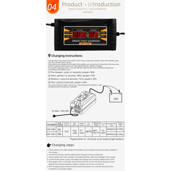 Battery Charger (Intelligent) - SUOER 12V 10A Battery Charger (Intelligent) - SUOER 12V 10A