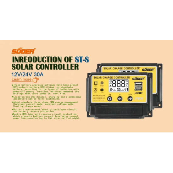 Solar Charge Controller PWM - SUOER 30A 12V/24V Solar Charge Controller PWM - SUOER 30A 12V/24V