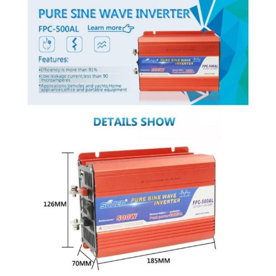 Power Inverter (Pure Sine Wave) - SUOER 500W